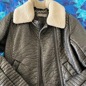 Bagatelle Vegan Leather Shearling Neck Moto Jacket
